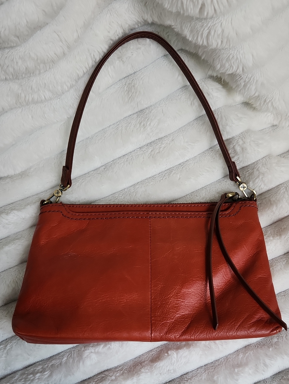 Rust Orange Leather Wristlet/ Clutch/Shoulder Bag
